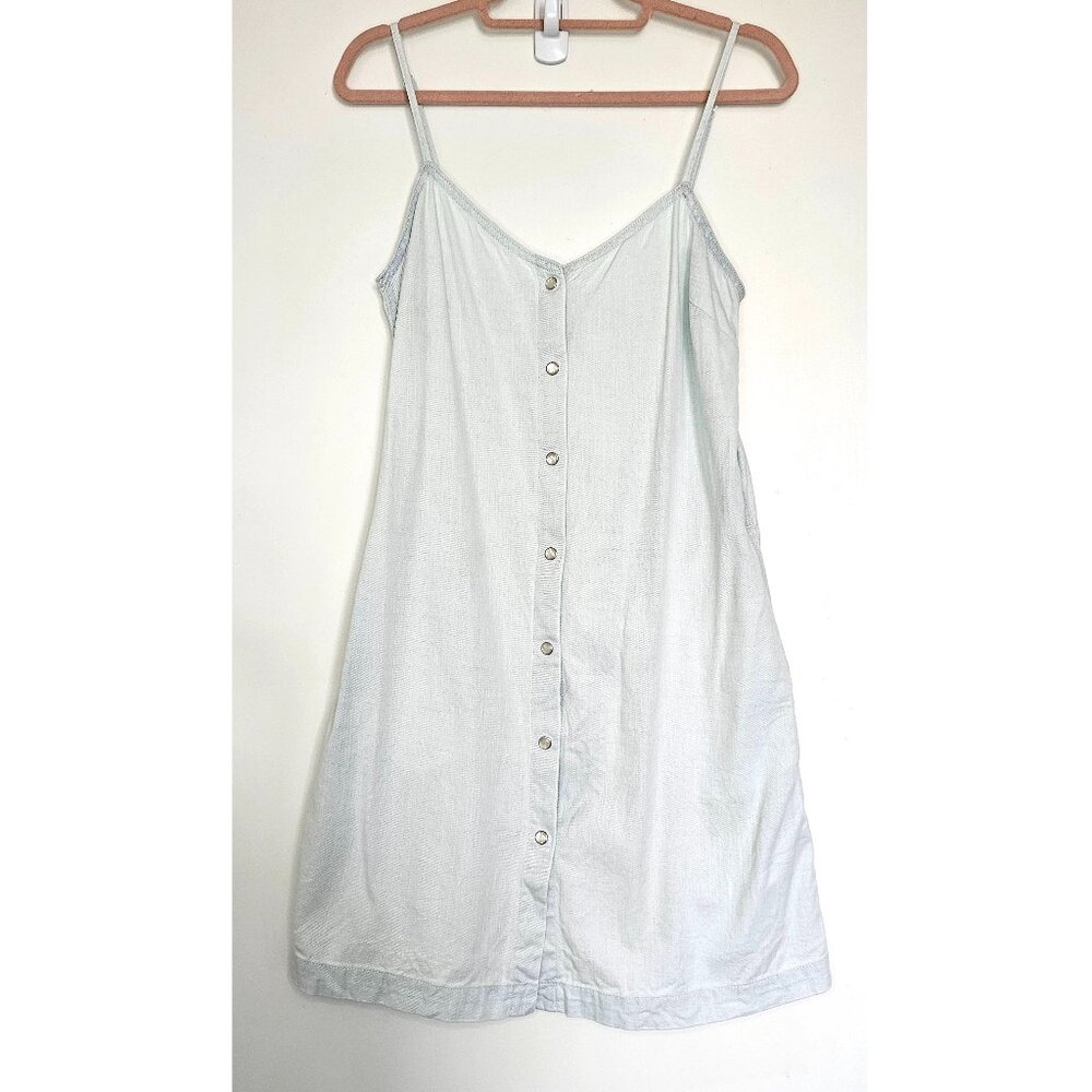 Aritzia Wilfred Free Light Denim Spaghetti Strap A-Line Dress w Snap Buttons S